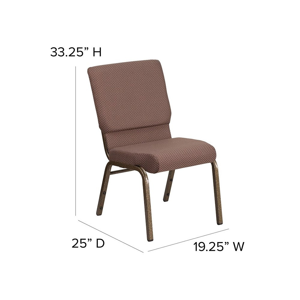 18.5''W Stacking Church Chair in Brown Dot Fabric - Gold Vein Frame