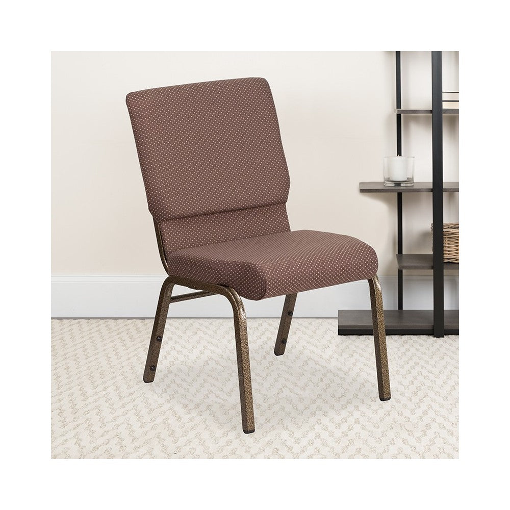 18.5''W Stacking Church Chair in Brown Dot Fabric - Gold Vein Frame