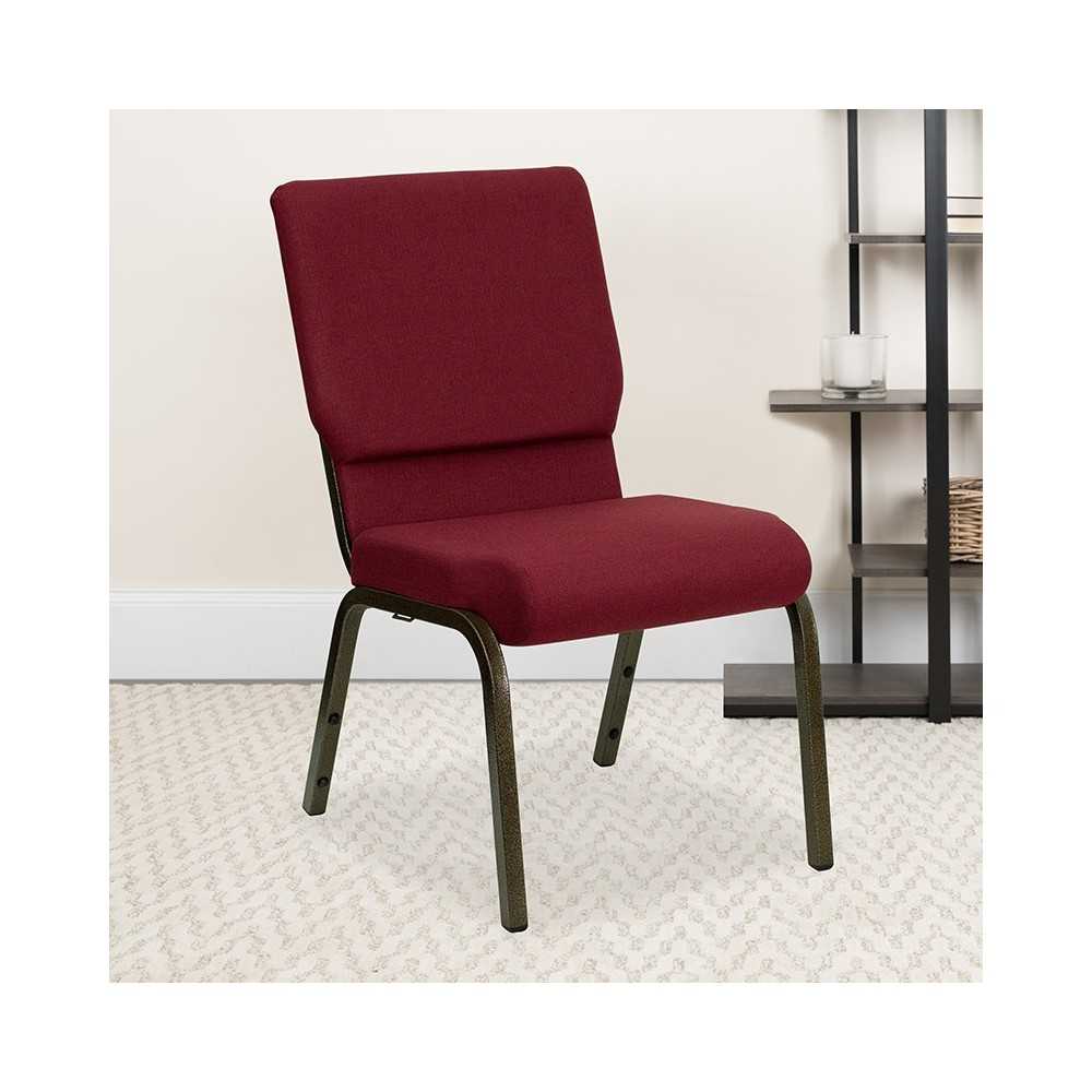 18.5''W Stacking Church Chair in Burgundy Fabric - Gold Vein Frame