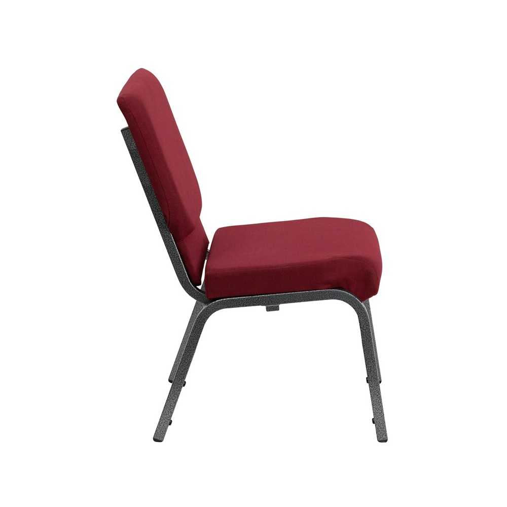 18.5''W Stacking Church Chair in Burgundy Fabric - Silver Vein Frame