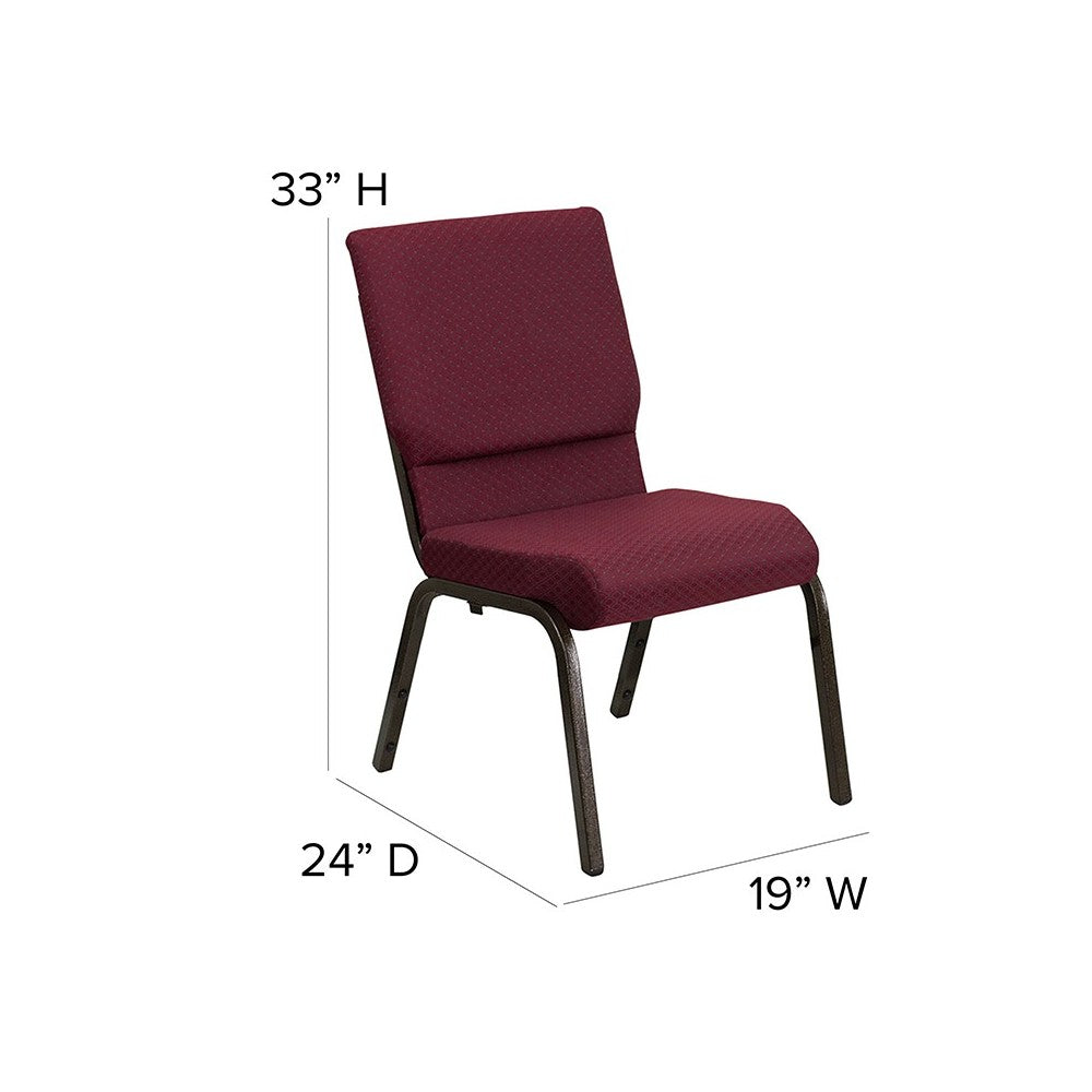18.5''W Stacking Church Chair in Burgundy Patterned Fabric - Gold Vein Frame