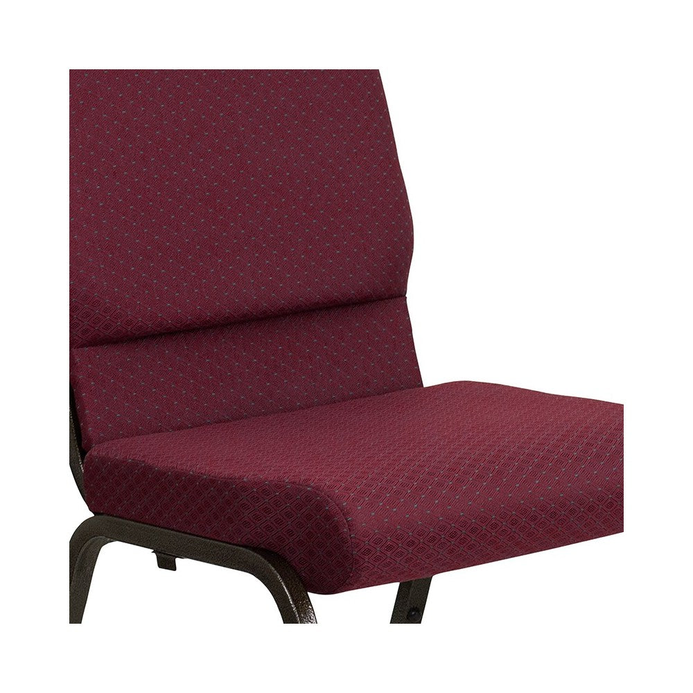 18.5''W Stacking Church Chair in Burgundy Patterned Fabric - Gold Vein Frame