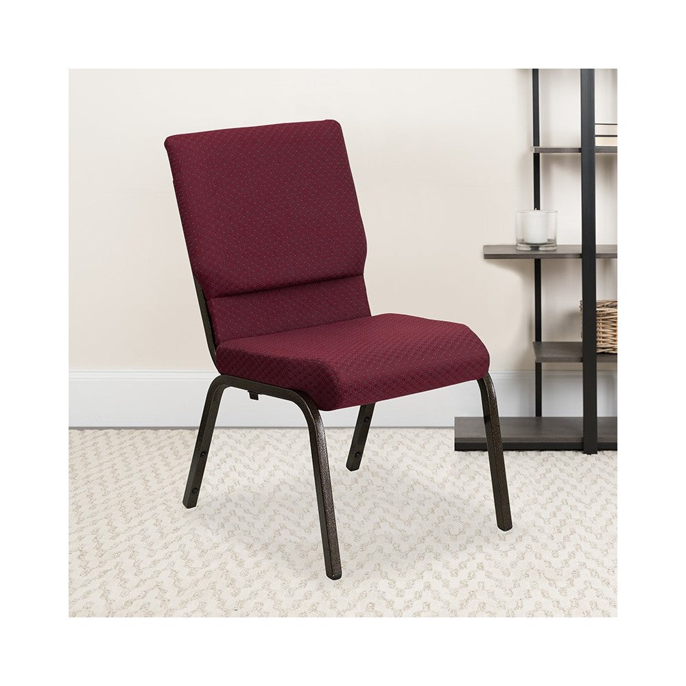 18.5''W Stacking Church Chair in Burgundy Patterned Fabric - Gold Vein Frame