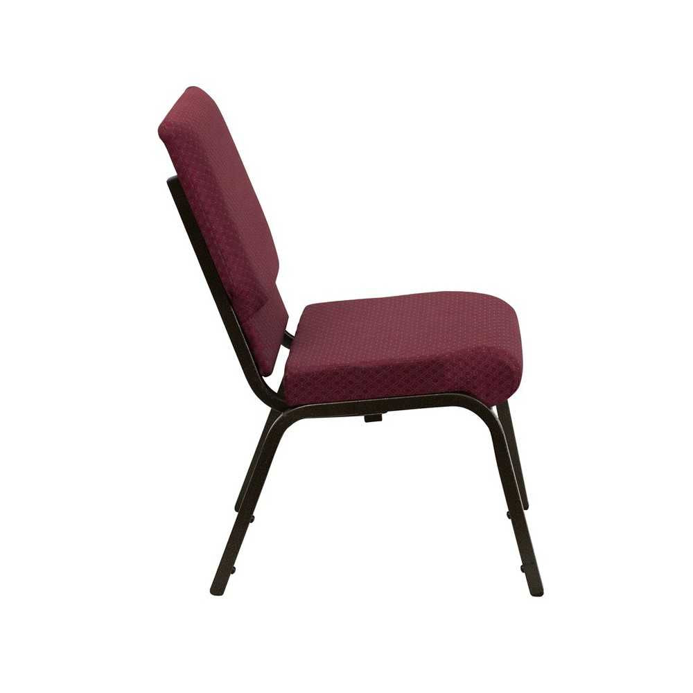 18.5''W Stacking Church Chair in Burgundy Patterned Fabric - Gold Vein Frame
