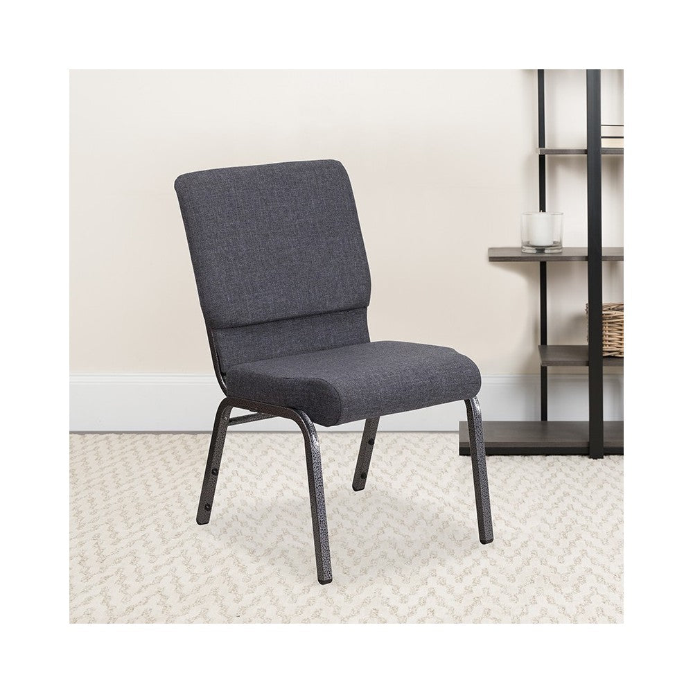 18.5''W Stacking Church Chair in Dark Gray Fabric - Silver Vein Frame