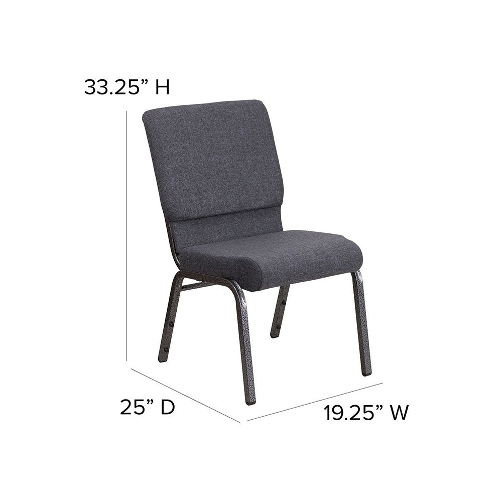 18.5''W Stacking Church Chair in Dark Gray Fabric - Silver Vein Frame