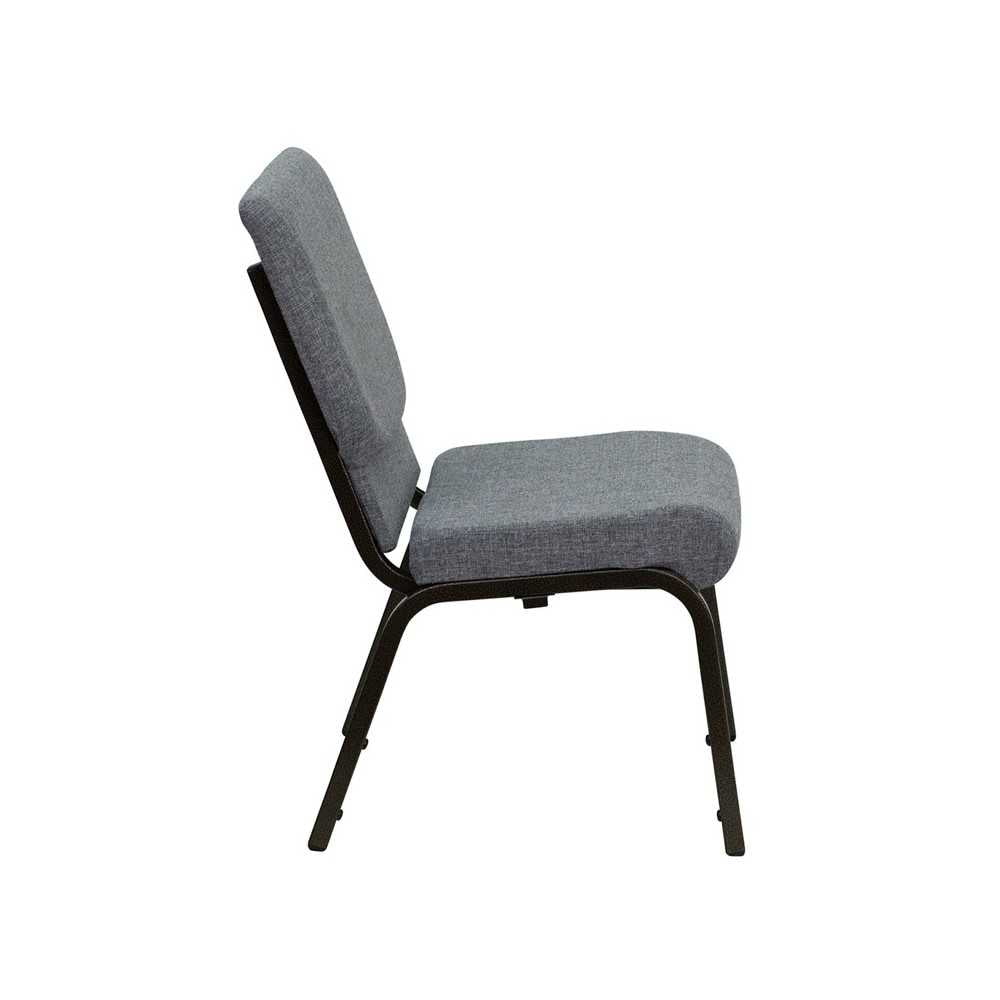 18.5''W Stacking Church Chair in Gray Fabric - Gold Vein Frame