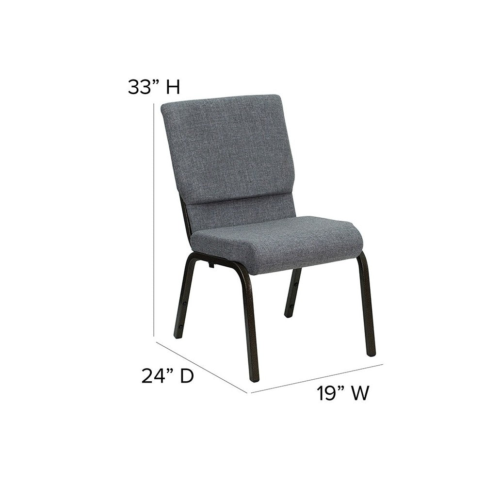 18.5''W Stacking Church Chair in Gray Fabric - Gold Vein Frame