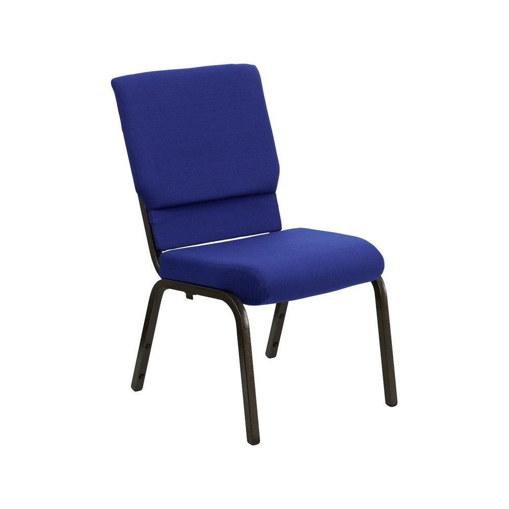 18.5''W Stacking Church Chair in Navy Blue Fabric - Gold Vein Frame