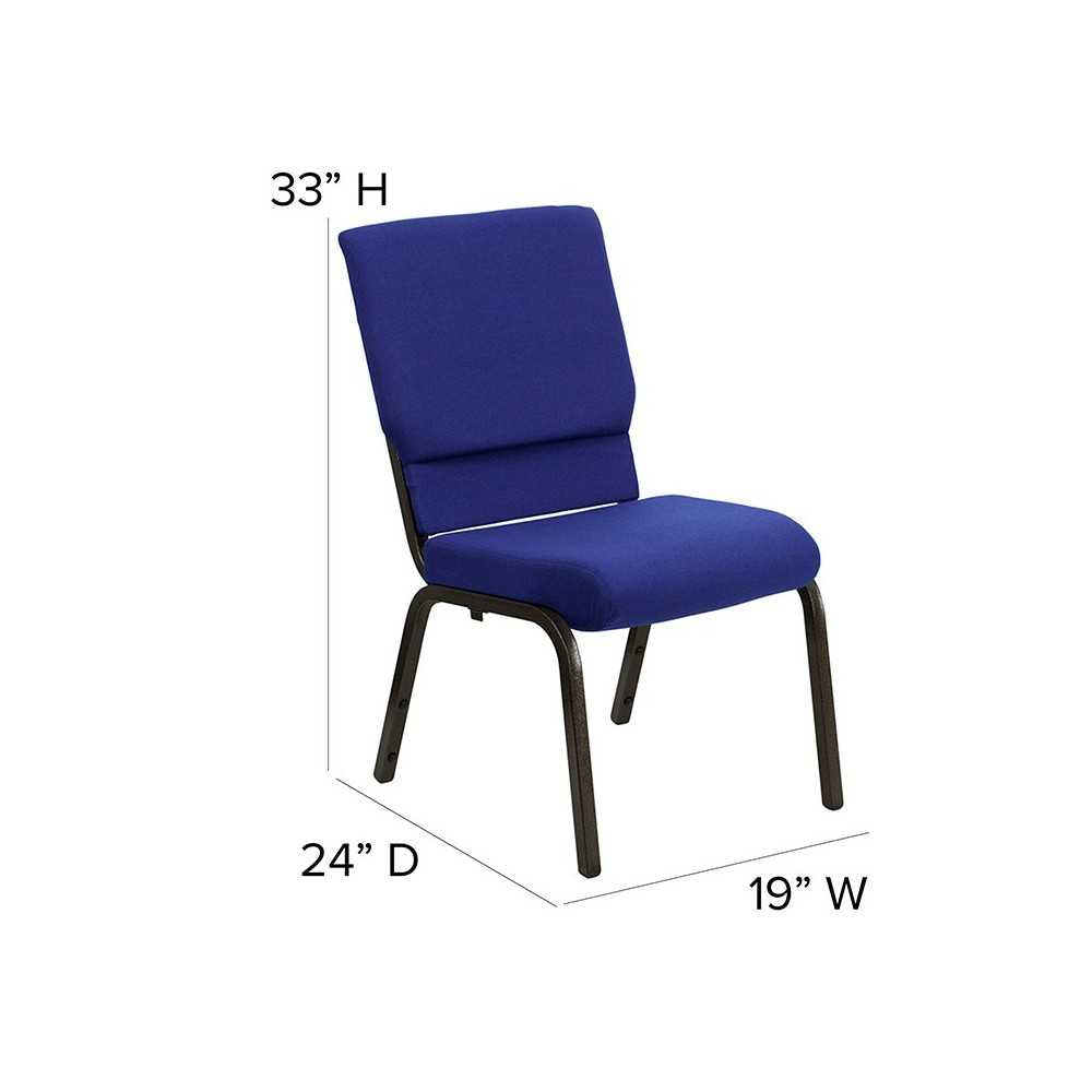 18.5''W Stacking Church Chair in Navy Blue Fabric - Gold Vein Frame