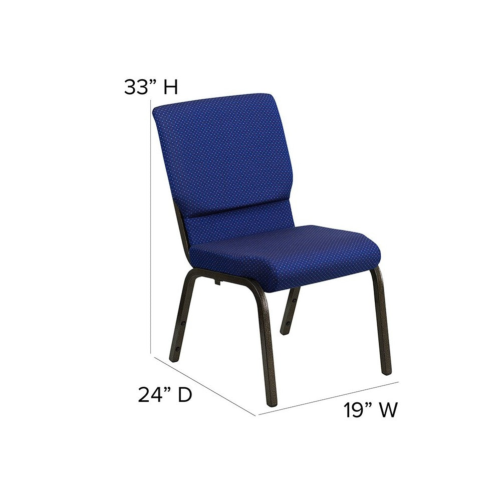 18.5''W Stacking Church Chair in Navy Blue Patterned Fabric - Gold Vein Frame