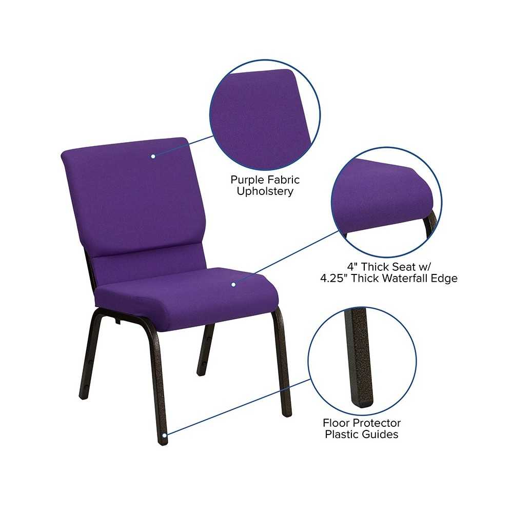 18.5''W Stacking Church Chair in Purple Fabric - Gold Vein Frame