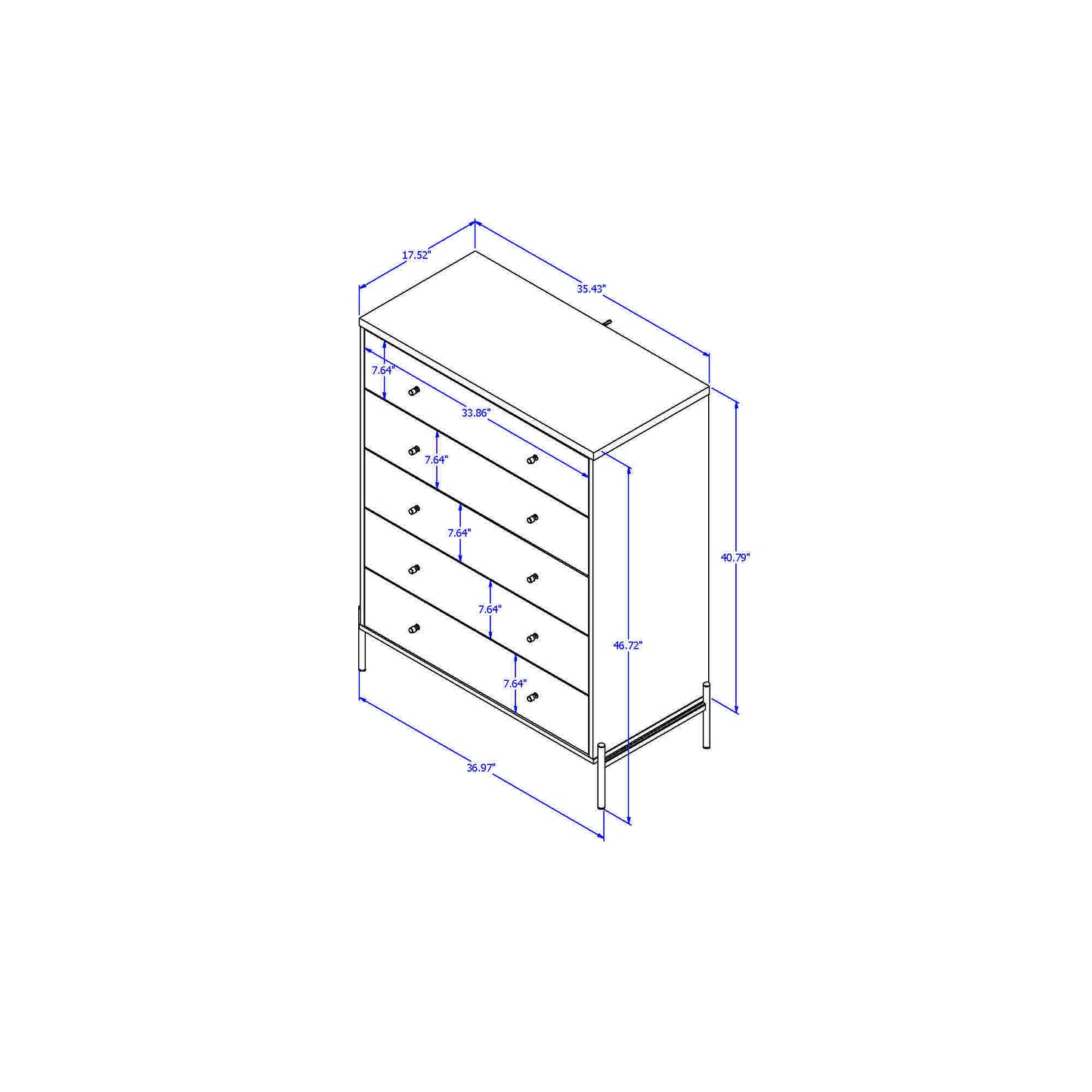 Jasper Full Extension Tall Dresser and Classic Dresser Set of 2 in Grey