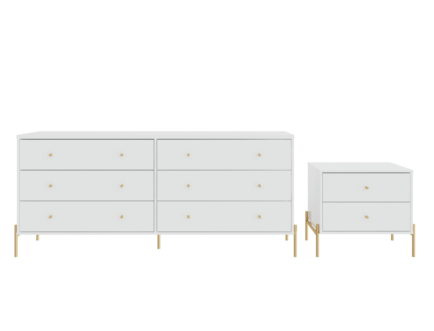 Jasper Full Extension Double Wide Dresser and Nightstand Set of 2 in White Gloss