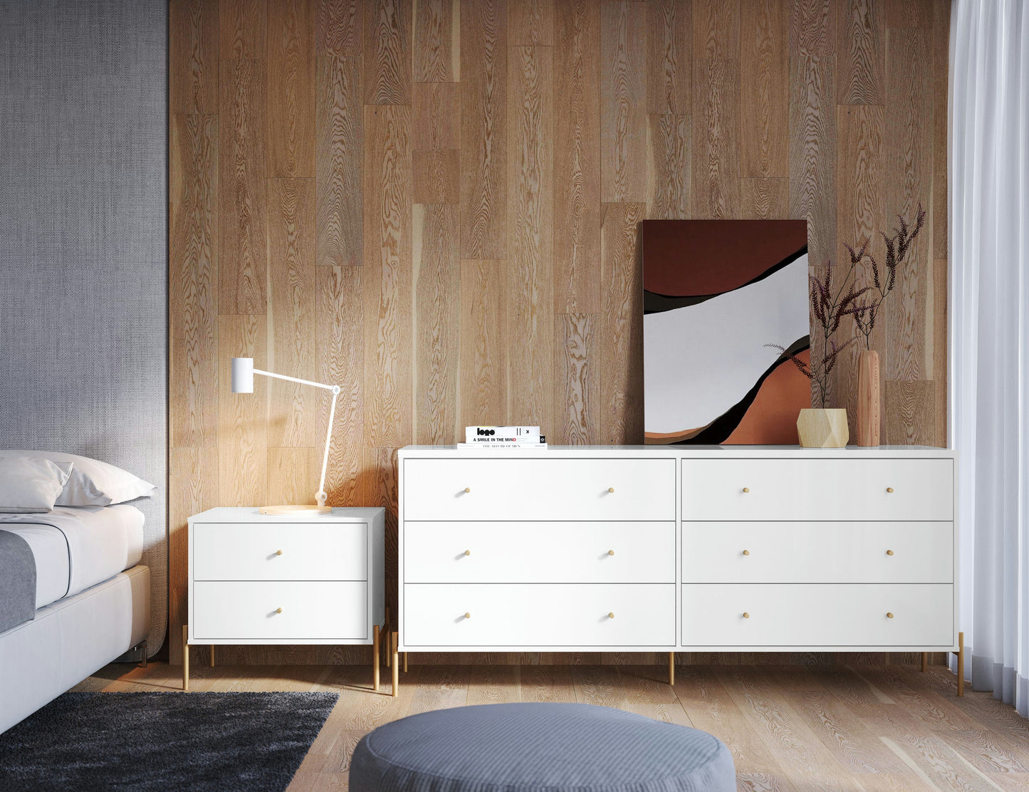 Jasper Full Extension Double Wide Dresser and Nightstand Set of 2 in White Gloss