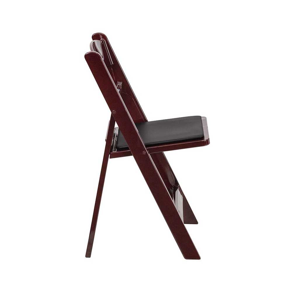 2 Pack 1000 lb. Capacity Red Mahogany Resin Folding Chair with Black Vinyl Padded Seat