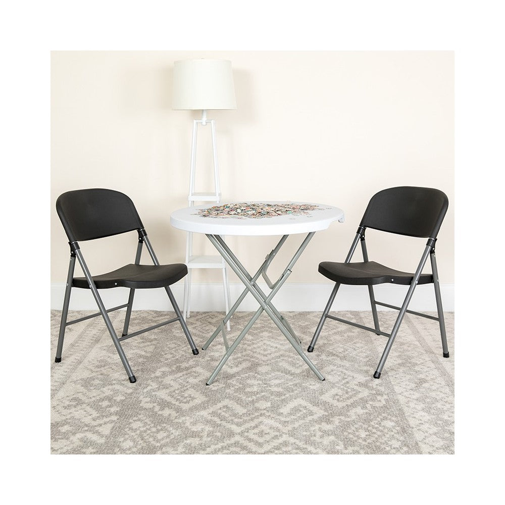2 Pack 330 lb. Capacity Black Plastic Folding Chair with Charcoal Frame