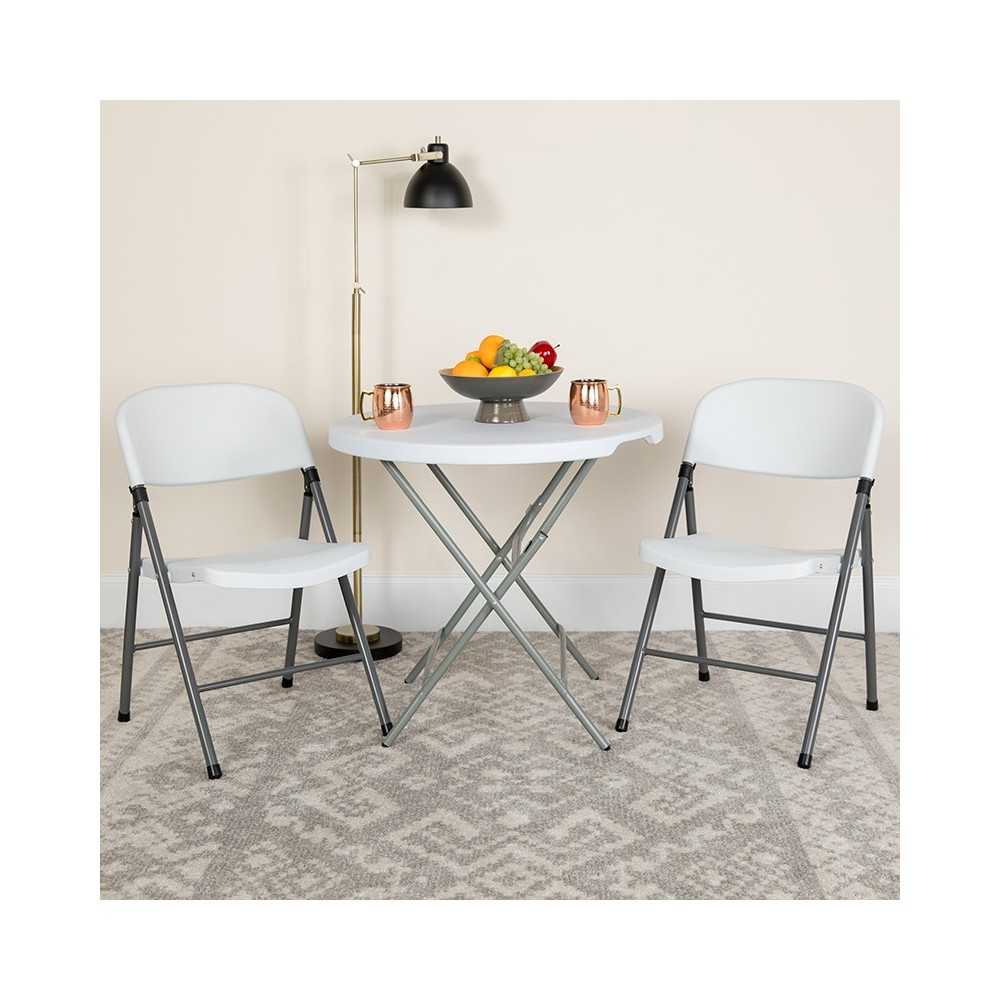 2 Pack 330 lb. Capacity Granite White Plastic Folding Chair with Charcoal Frame