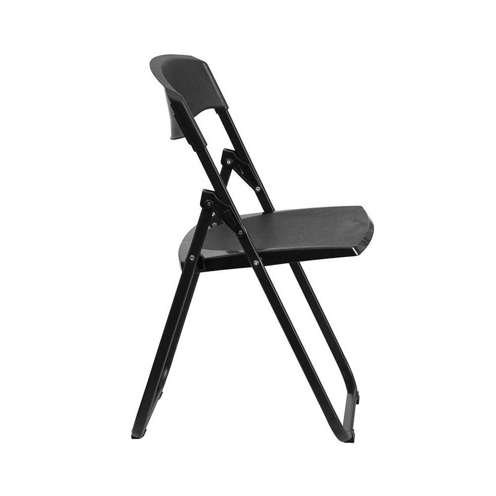 2 Pack 500 lb. Capacity Heavy Duty Black Plastic Folding Chair with Built-in Ganging Brackets