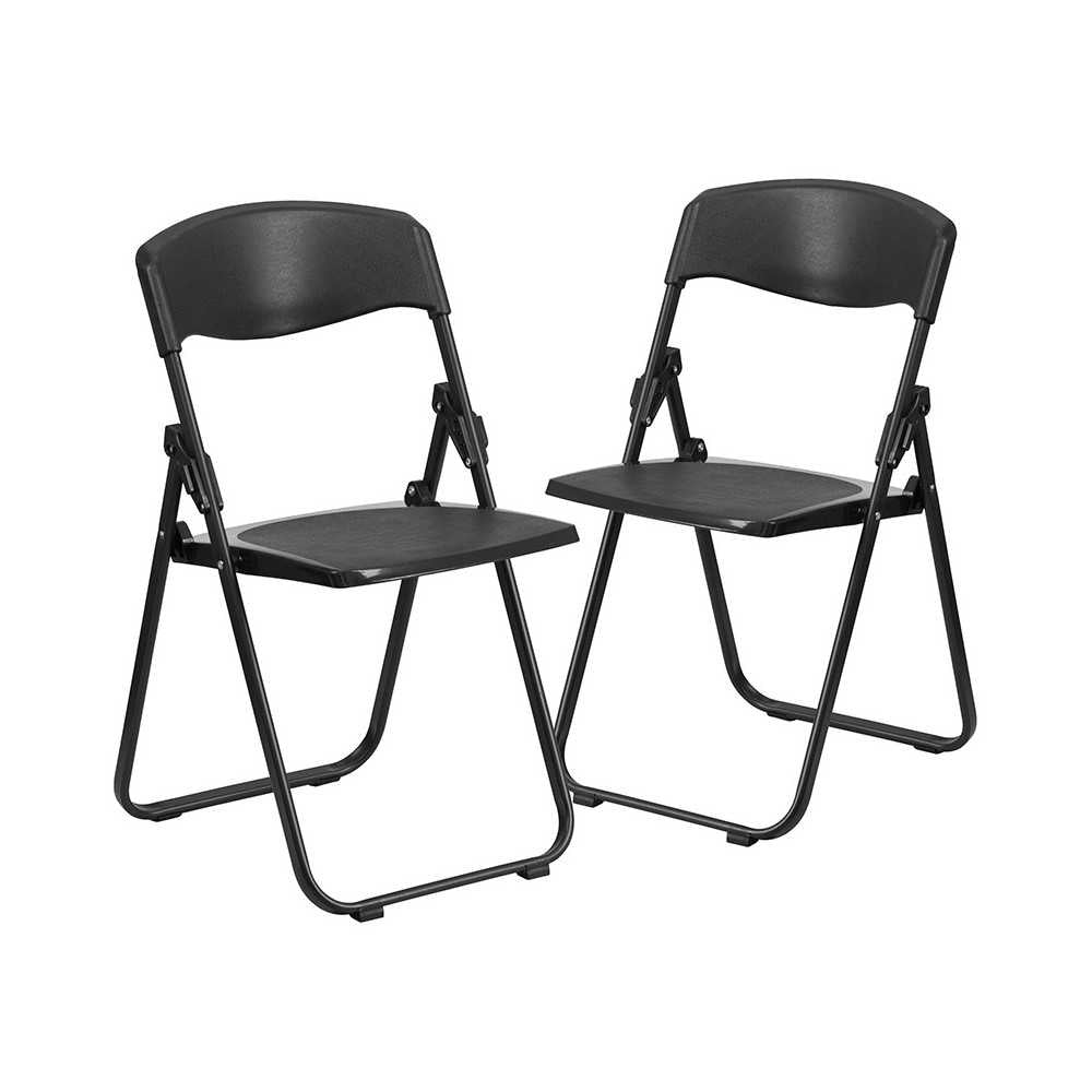 2 Pack 500 lb. Capacity Heavy Duty Black Plastic Folding Chair with Built-in Ganging Brackets