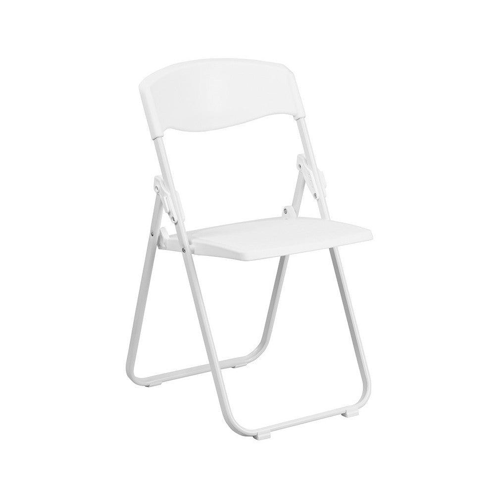 2 Pack 500 lb. Capacity Heavy Duty White Plastic Folding Chair with Built-in Ganging Brackets