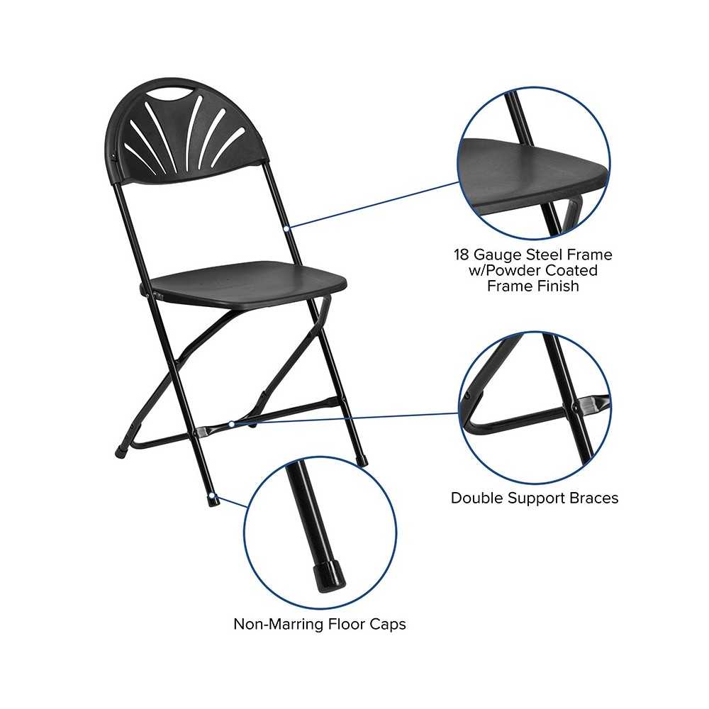 2 Pack 650 lb. Capacity Black Plastic Fan Back Folding Chair