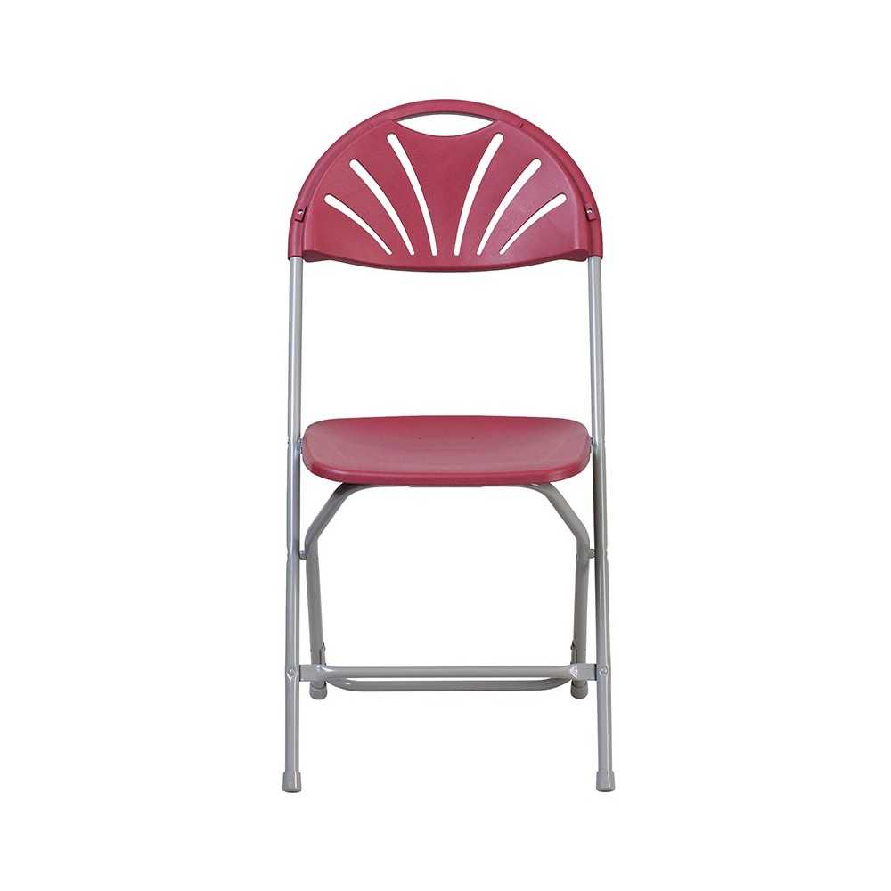2 Pack 650 lb. Capacity Burgundy Plastic Fan Back Folding Chair