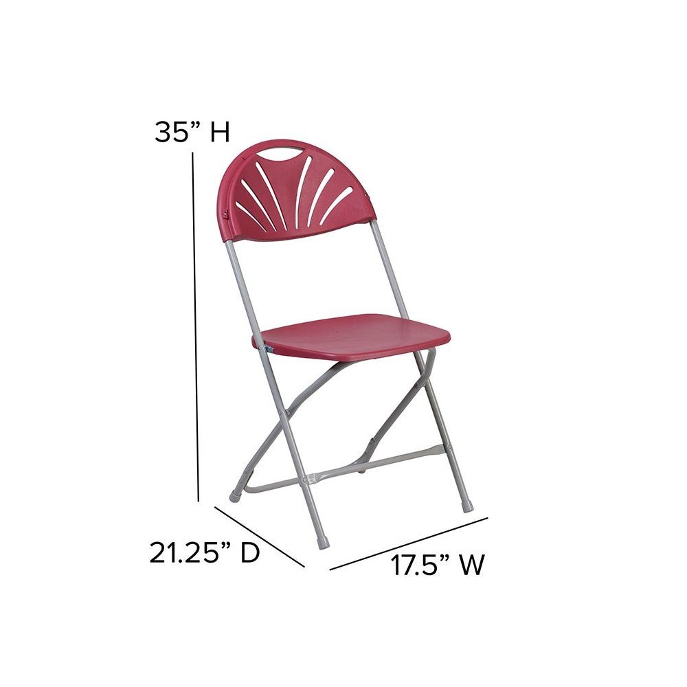 2 Pack 650 lb. Capacity Burgundy Plastic Fan Back Folding Chair