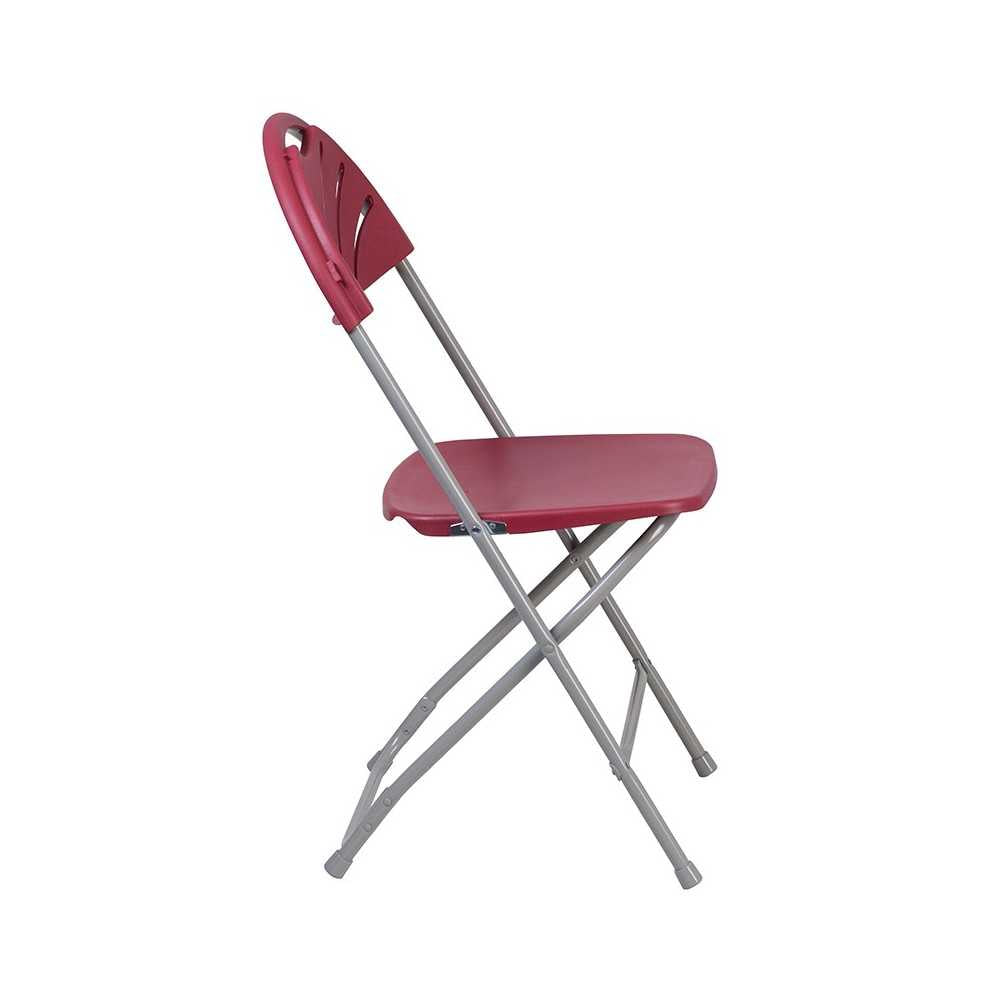 2 Pack 650 lb. Capacity Burgundy Plastic Fan Back Folding Chair