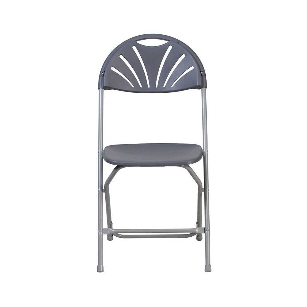 2 Pack 650 lb. Capacity Charcoal Plastic Fan Back Folding Chair