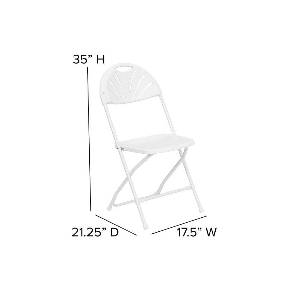 2 Pack 650 lb. Capacity White Plastic Fan Back Folding Chair