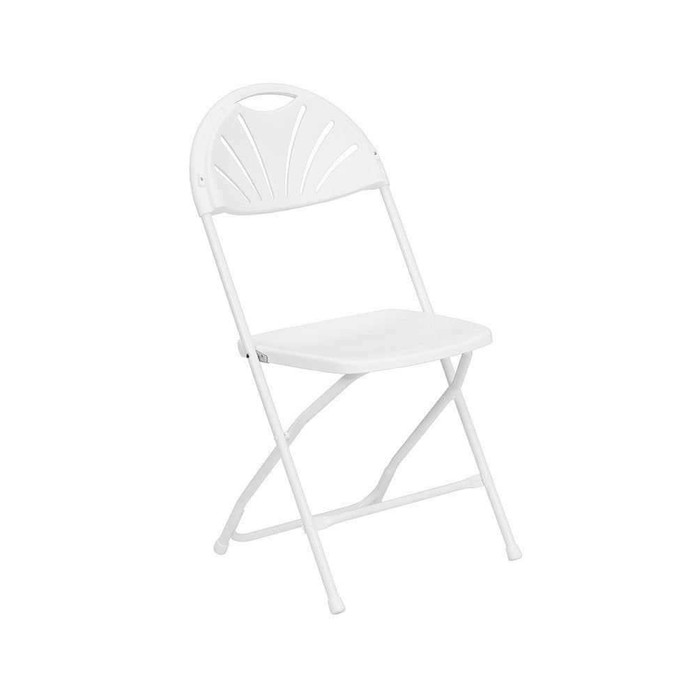 2 Pack 650 lb. Capacity White Plastic Fan Back Folding Chair