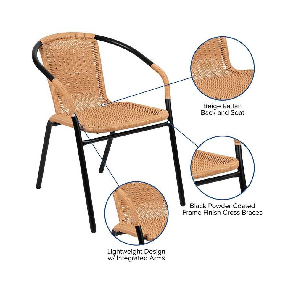 2 Pack Beige Rattan Indoor-Outdoor Restaurant Stack Chair