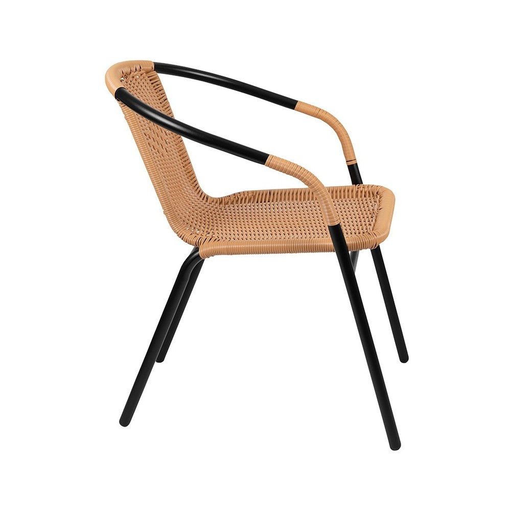 2 Pack Beige Rattan Indoor-Outdoor Restaurant Stack Chair