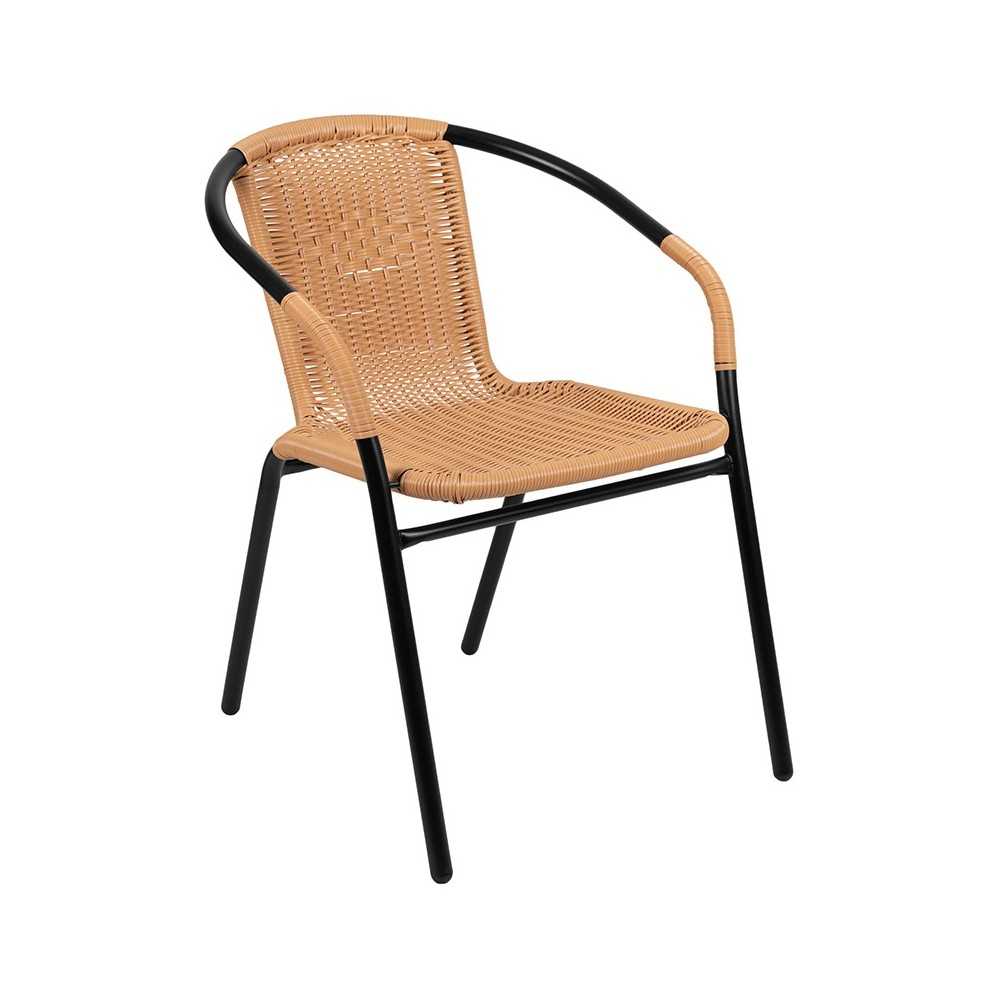 2 Pack Beige Rattan Indoor-Outdoor Restaurant Stack Chair
