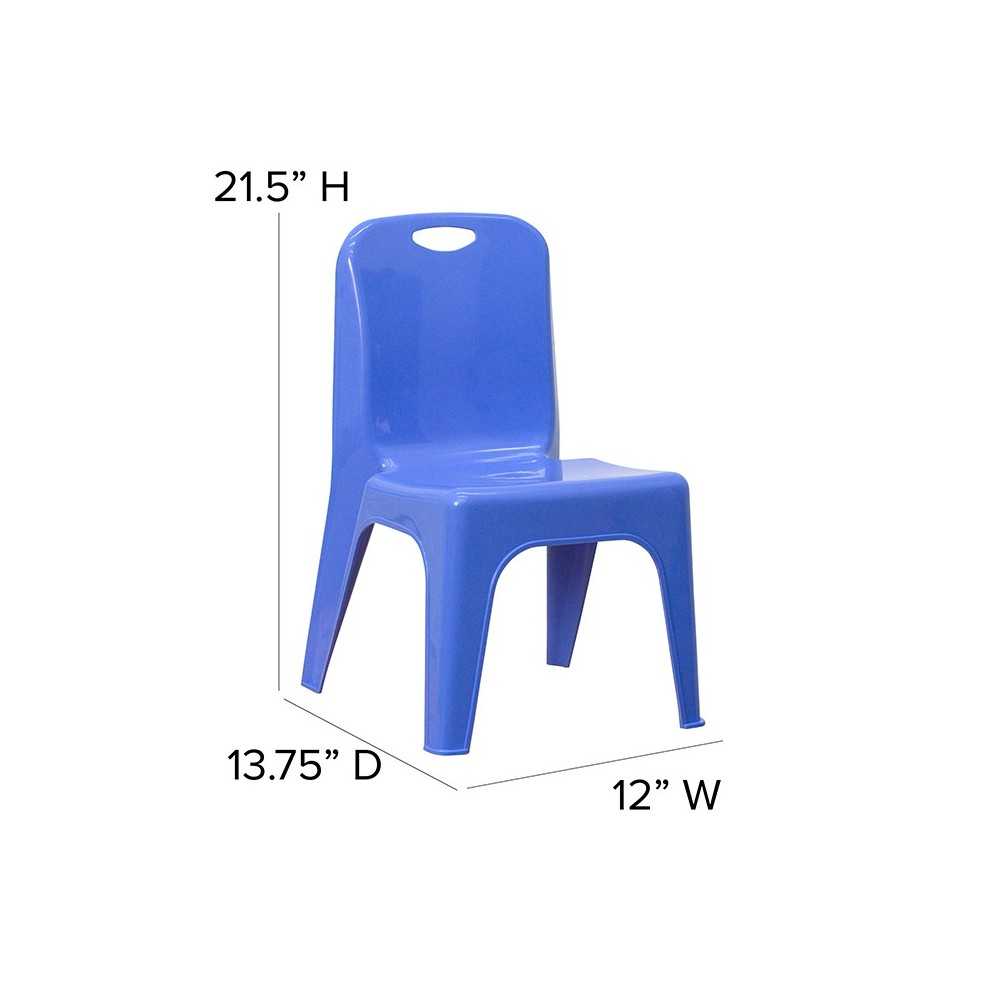 2 Pack Blue Plastic Stackable School Chair with Carrying Handle and 11" Seat Height