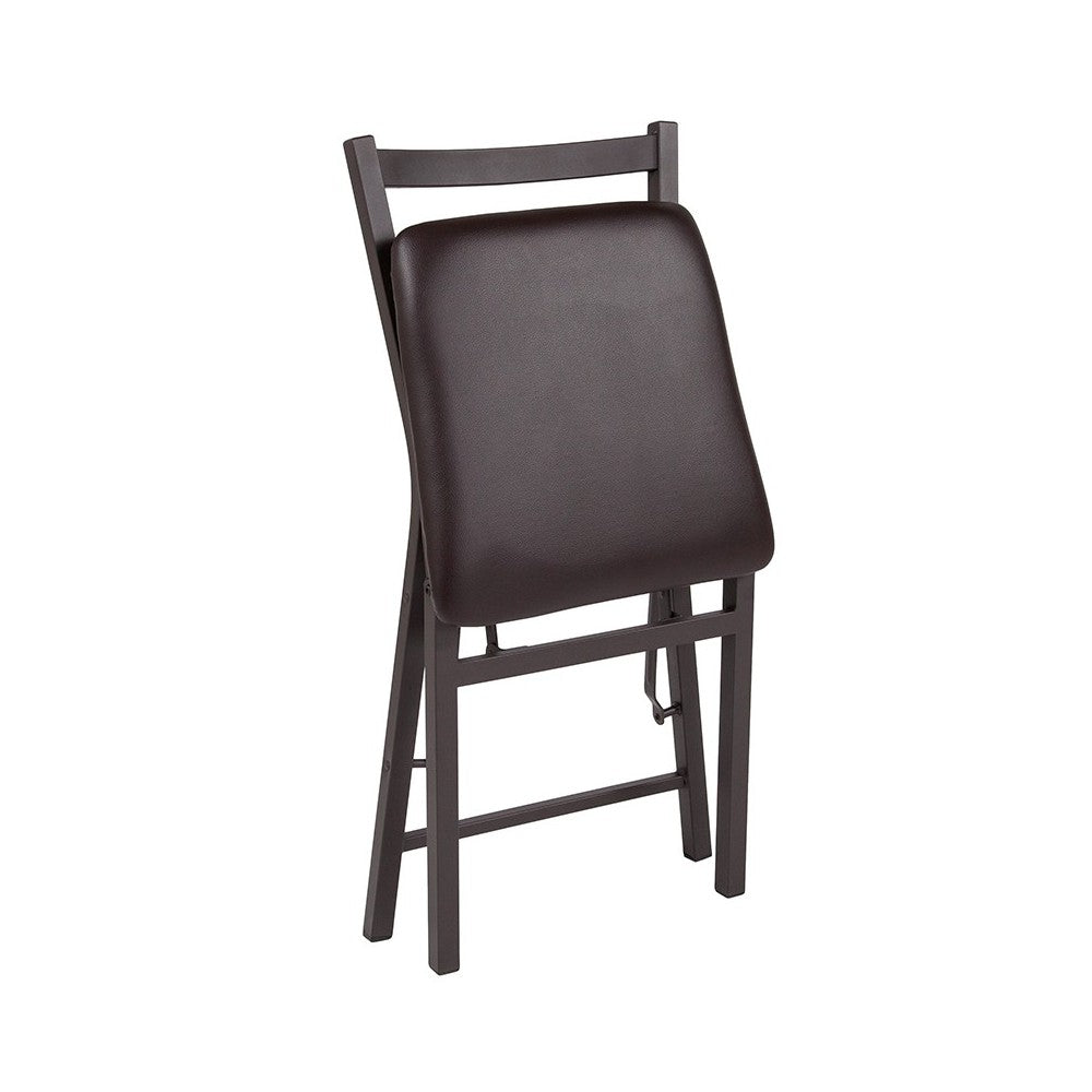2 Pack Brown Folding Ladder Back Metal Chair with Brown Vinyl Seat