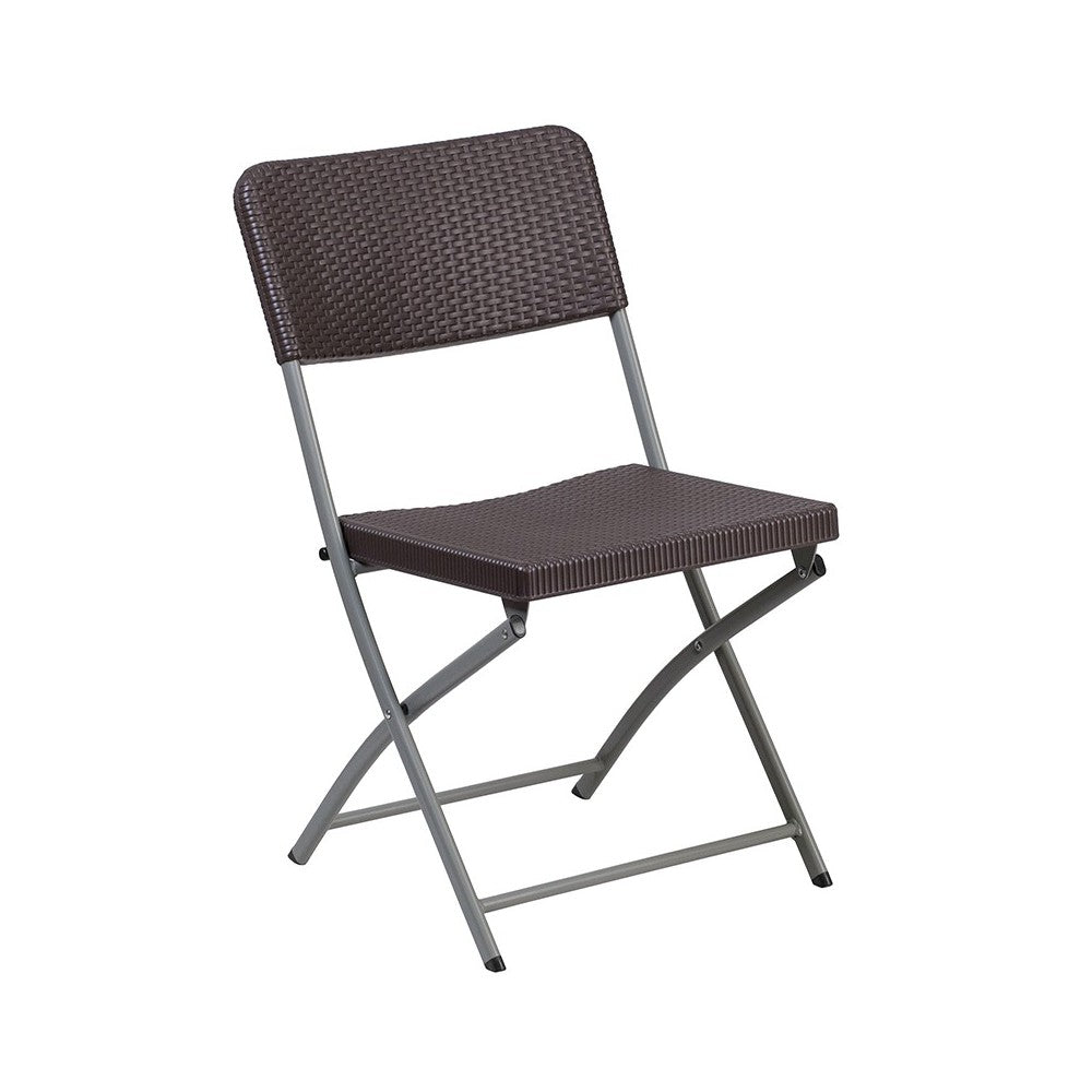 2 Pack Brown Rattan Plastic Folding Chair with Gray Frame