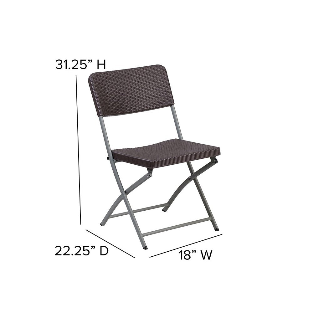 2 Pack Brown Rattan Plastic Folding Chair with Gray Frame