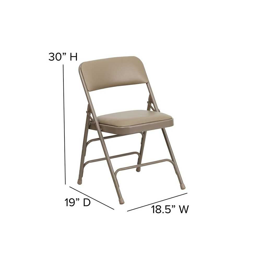 2 Pack Curved Triple Braced & Double Hinged Beige Vinyl Metal Folding Chair