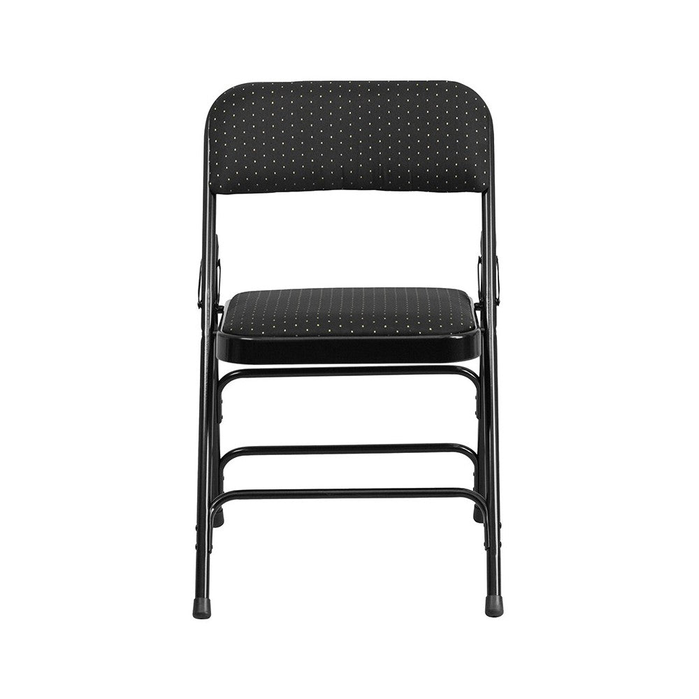 2 Pack Curved Triple Braced & Double Hinged Black Patterned Fabric Metal Folding Chair