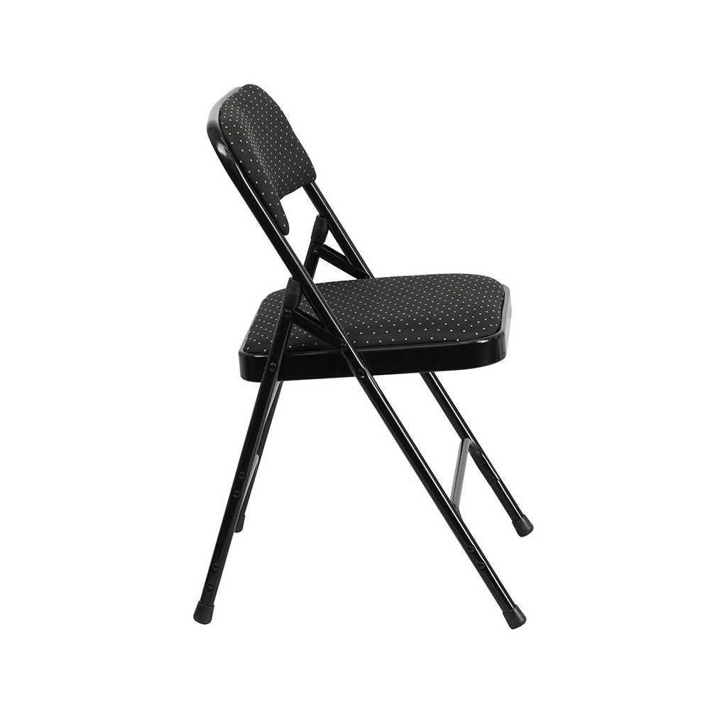 2 Pack Curved Triple Braced & Double Hinged Black Patterned Fabric Metal Folding Chair