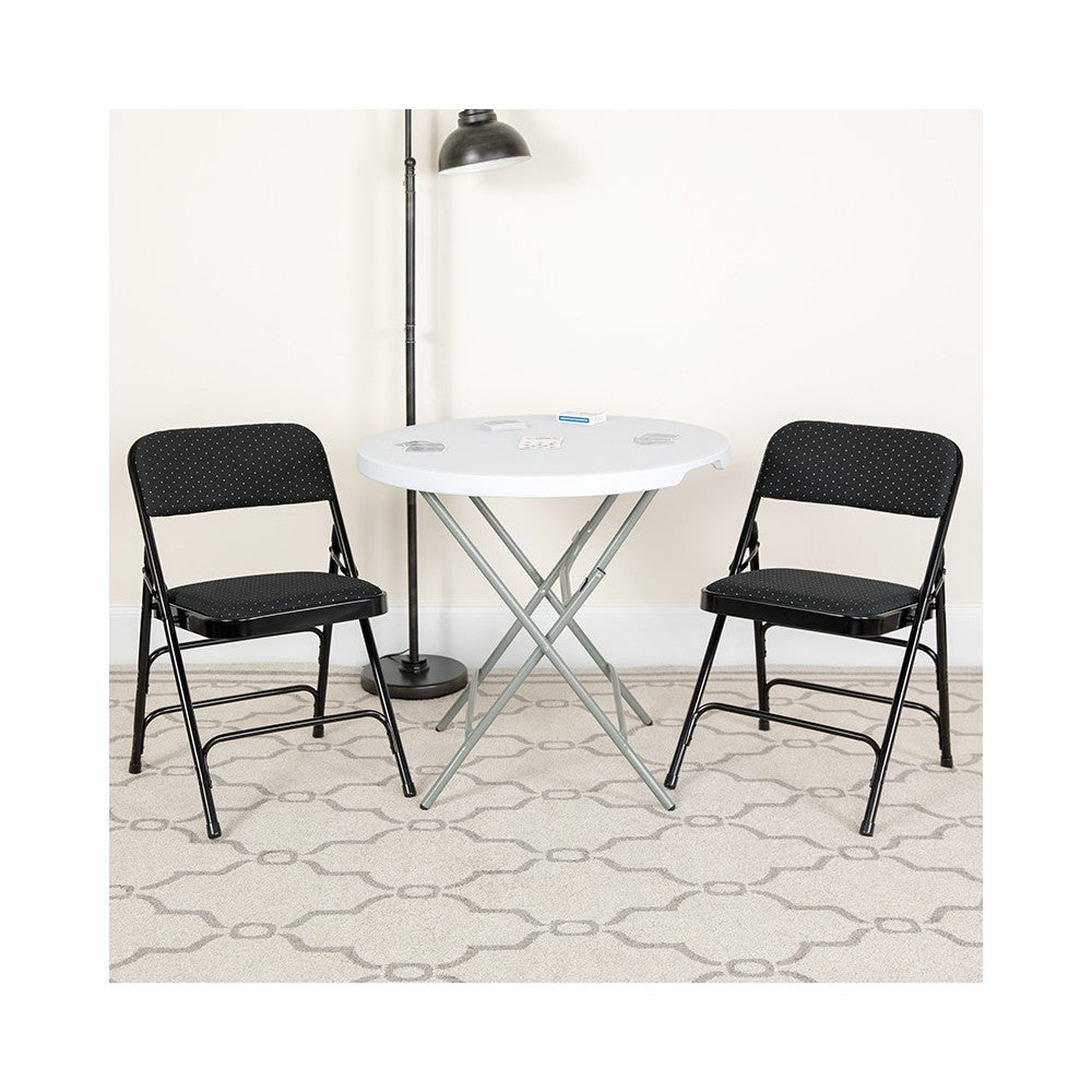 2 Pack Curved Triple Braced & Double Hinged Black Patterned Fabric Metal Folding Chair