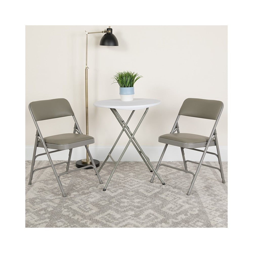 2 Pack Curved Triple Braced & Double Hinged Gray Vinyl Metal Folding Chair