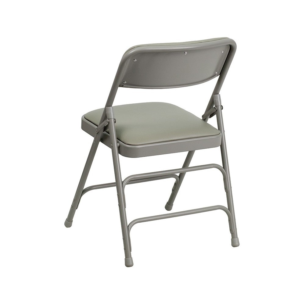 2 Pack Curved Triple Braced & Double Hinged Gray Vinyl Metal Folding Chair