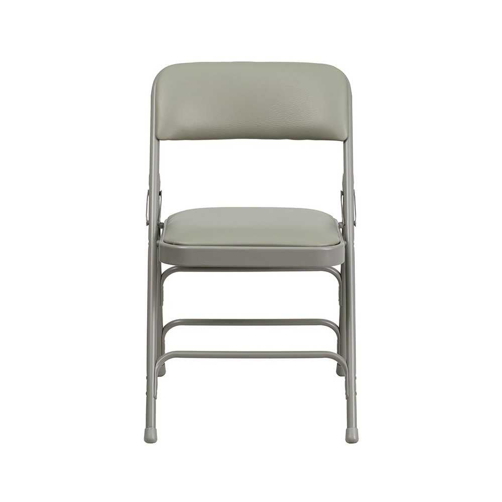 2 Pack Curved Triple Braced & Double Hinged Gray Vinyl Metal Folding Chair