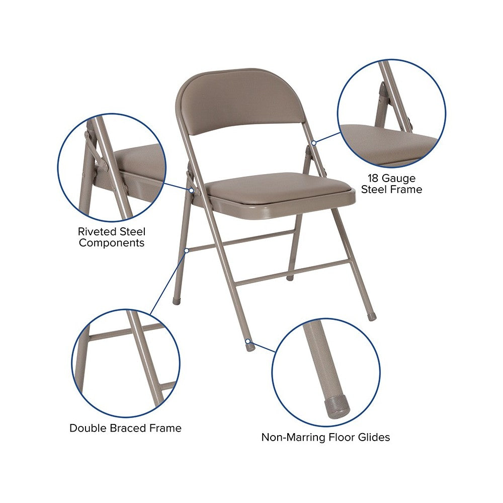 2 Pack Double Braced Gray Vinyl Folding Chair