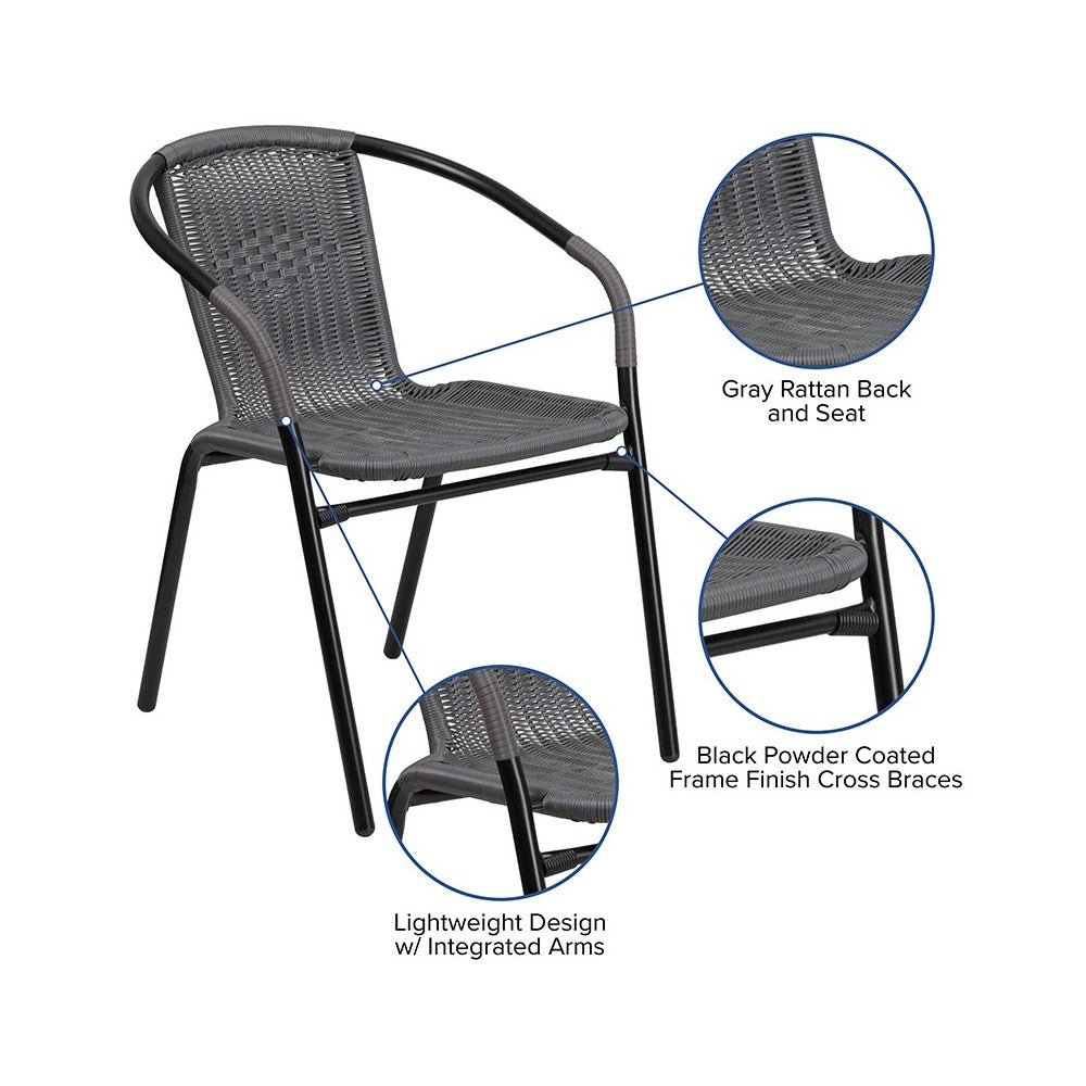 2 Pack Gray Rattan Indoor-Outdoor Restaurant Stack Chair