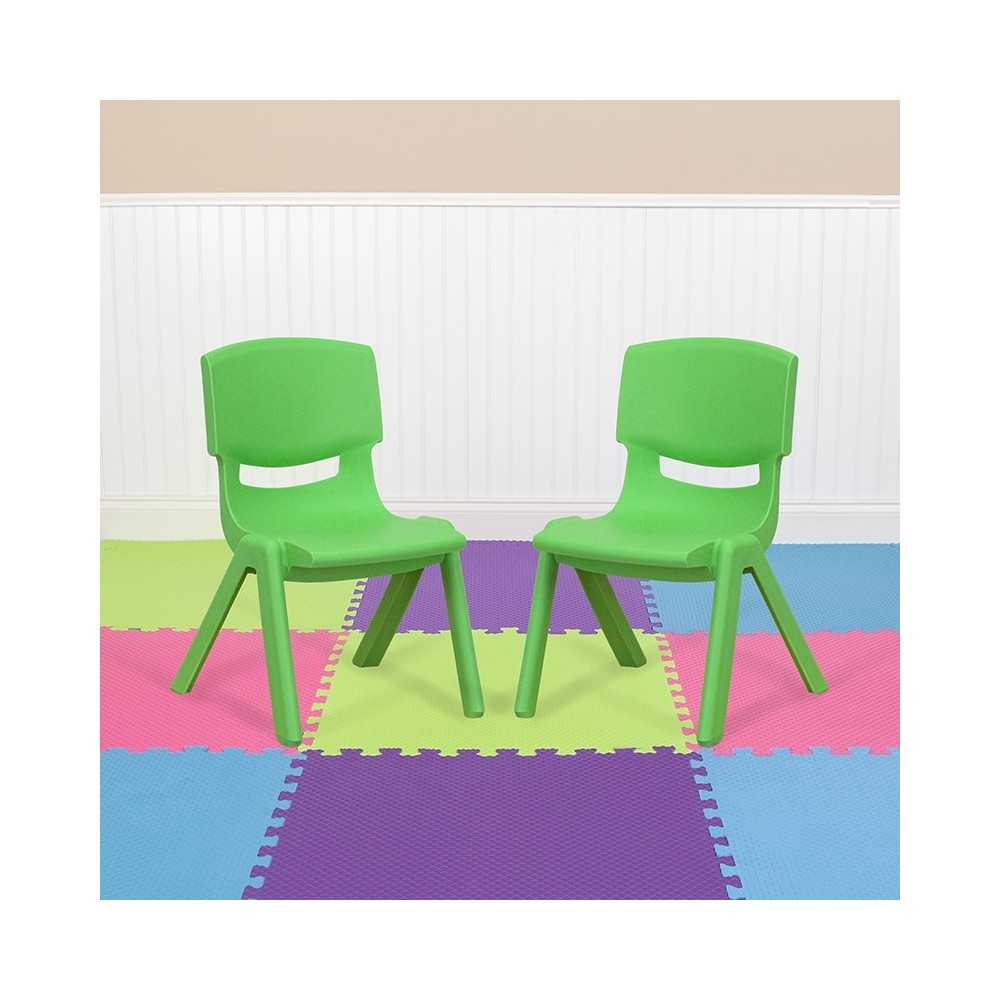 2 Pack Green Plastic Stackable School Chair with 10.5'' Seat Height
