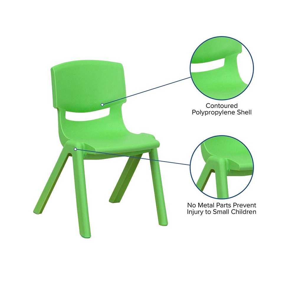 2 Pack Green Plastic Stackable School Chair with 12" Seat Height